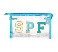 Bolsa de Maquillaje Preppy Patch SPF Varsity Letter Cosmetic Toiletry Bag For Women Aesthetic Waterproof Felt Material Organizer Zipper Clutch Purse(DO-AS0120BO)