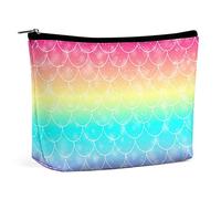 Bolsa de Maquillaje Rainbow Colorful Bolsa de cosméticos Impermeable para Bolso Bright Mermaid Bling PU Bolsa de Maquillaje de Cuero con Cremallera, Neceser de Viaje para Mujer