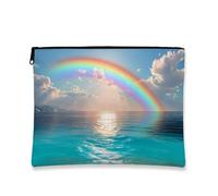 Bolsa de maquillaje Rainbow Ocean, vibrante bolsa de viaje para mujeres, organizador de artículos de tocador portátil de lona mediana con cremallera, regalo perfecto para festivales de verano, Azul
