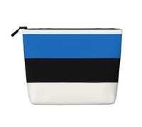 Bolsa de maquillaje resistente al agua con diseño de bandera de Estonia, cáñamo falso, organizador de cosméticos grande, bolsa de viaje con cremallera