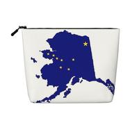 Bolsa de maquillaje resistente al agua con diseño de bandera del estado de Alaska, cáñamo falso, organizador de cosméticos grande, bolsa de viaje con cremallera