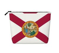 Bolsa de maquillaje resistente al agua con diseño de bandera del estado de Florida, de cáñamo falso, organizador de cosméticos grande con cremallera