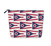 Bolsa de maquillaje resistente al agua con diseño de bandera del estado de Ohio, cáñamo falso, organizador de cosméticos grande, bolsa de viaje con cremallera