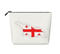 Bolsa de maquillaje resistente al agua con diseño de mapa de la bandera de Georgia, cáñamo falso, organizador de cosméticos grande con cremallera