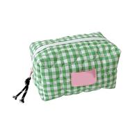 Bolsa de maquillaje resistente al agua con patrón a cuadros, fácil de limpiar, organizadores de artículos de tocador portátiles para bolsas de almacenamiento de viaje, Green, One Size, Mass Beauty