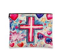 Bolsa de maquillaje retro, bolsa de viaje con diseño de estrella de cruz de arte pop para mujeres, bolsa portátil de lona con cremallera, organizador de neceser de regalo de concierto, Varios colores
