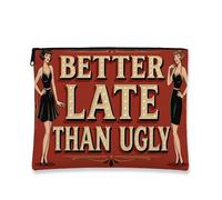 Bolsa de maquillaje retro clásico, mejor tarde que fea bolsa de cosméticos para mujeres, organizador de viaje portátil, perfecto para regalos y uso diario, Rojo, 7x9 Inch, Cosméticos
