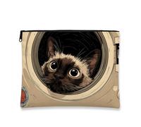 Bolsa de maquillaje retro con diseño de gato espacial, bolsa de viaje con temática de astronautas vintage para mujeres, organizador portátil de lona con cremallera, idea de regalo de vacaciones de