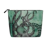 Bolsa de maquillaje reutilizable con bonito estampado de aguacate, organizador de artículos de aseo de viaje, bolsa multiusos para almacenamiento diario de mujeres, Pulpo verde, Talla única