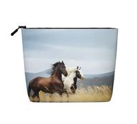 Bolsa de maquillaje reutilizable con estampado de animales de manatí, organizador de artículos de tocador de viaje, bolsa multiusos para almacenamiento diario de mujeres, Arte corriendo de caballos