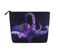 Bolsa de maquillaje reutilizable con estampado de bandera brasileña, organizador de artículos de aseo de viaje, bolsa multiusos para almacenamiento diario de mujeres, Pulpo morado, Talla única