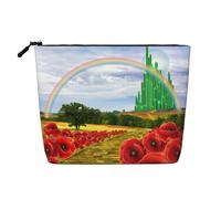 Bolsa de maquillaje reutilizable con estampado de bandera brasileña, organizador de artículos de aseo de viaje, bolsa multiusos para almacenamiento diario de mujeres, Campo de amapolas, camino de