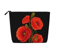 Bolsa de maquillaje reutilizable con estampado de husky siberiano, organizador de artículos de aseo de viaje, bolsa multiusos para almacenamiento diario de mujeres, Poppy Flowers2, Talla única