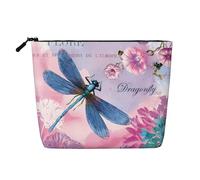 Bolsa de maquillaje reutilizable con estampado de husky siberiano, organizador de artículos de aseo de viaje, bolsa multiusos para almacenamiento diario de mujeres, Flor rosa y libélula azul, Talla