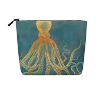 Bolsa de maquillaje reutilizable con estampado de husky siberiano, organizador de artículos de aseo de viaje, bolsa multiusos para almacenamiento diario de mujeres, Pulpo dorado, Talla única