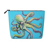 Bolsa de maquillaje reutilizable con estampado de puesta de sol de playa, organizador de artículos de aseo de viaje, bolsa multiusos para almacenamiento diario de mujeres, Diseño de pulpo, Talla única