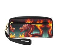 Bolsa de maquillaje reutilizable - Organizador de artículos de aseo de viaje, Dragon King in Fire bolsa pequeña de cuero con impresión completa para mujer, Black, Talla única
