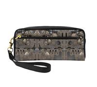 Bolsa de maquillaje reutilizable - Organizador de artículos de aseo de viaje, engranajes mecánicos Steampunk, bolsa pequeña de cuero con impresión completa para mujer, Black, Talla única