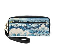 Bolsa de maquillaje reutilizable - Organizador de artículos de aseo de viaje, estilo Ukiyo-e, bolsa pequeña de cuero con estampado completo para mujer, Black, Talla única