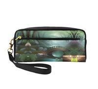 Bolsa de maquillaje reutilizable - Organizador de artículos de aseo de viaje, Little Bridge in The East bolsa pequeña de cuero con estampado completo para mujer, Black, Talla única