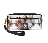 Bolsa de maquillaje reutilizable para cosméticos, organizador de artículos de aseo de viaje, bolsa pequeña de piel con estampado completo de lobos y renos para mujer, Black, Talla única