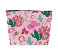 Bolsa de maquillaje rosa estilo coqueta occidental, regalo para mujeres, vaquera, hija, ella, cosas del país occidental o bolsa de cosméticos de viaje, bolsa retro con cremallera, regalo de vaca,