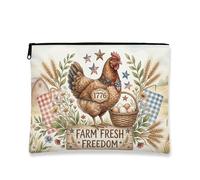 Bolsa de maquillaje rústica vintage, bolsa de cosméticos Farm Fresh Freedom para mujer, organizador portátil de lona con cremallera, bolsa de aseo de viaje de primavera, Marrón, 7x9 Inch, Granja