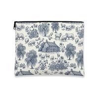 Bolsa de maquillaje rústica vintage, bolsa de viaje con patrón de ovejas y flores para mujer, organizador portátil de lona con cremallera, bolsa de aseo para el cuidado de la piel de primavera, Marino