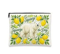 Bolsa de maquillaje Squeeze the Day, bolsa de viaje cosmética con estampado de limón y oso para mujeres, organizador portátil con cierre, bolsa de aseo para el cuidado de la piel de verano, Amarillo