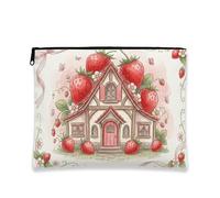 Bolsa de maquillaje Strawberry House, bolsa de viaje vintage para mujeres, organizador portátil de lona con cremallera, bolsa de aseo para el cuidado de la piel de primavera, Melocotón, 7x9 Inch