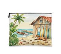 Bolsa de maquillaje Summer Beach Fox de 7 x 9 pulgadas para bolsa de viaje, bolsa de cosméticos para mujer, organizador portátil de lona con cremallera