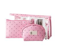 Bolsa de Maquillaje Transparente 3 Piezas, PVC Claro, Oxford, Tamaños Diferentes, Ligera y Portátil - Organización Versátil para Cosméticos y Viajes (Rosa)