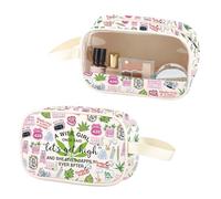 Bolsa de maquillaje transparente con diseño de hojas de marihuana Let's Get High de piel sintética con asa, regalo 420, Poliuretano maleza, No