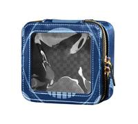 Bolsa de maquillaje transparente con esqueleto gótico azul vaquero, organizador de cosméticos para viajes