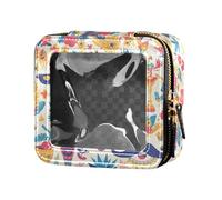 Bolsa de maquillaje transparente de piel con ojos malvados en blanco y negro, para viajes, artículos de aseo personal para mujer, Art Decor - Patrón de bigote retro feliz día del padre, 1 Size