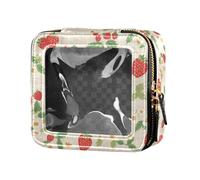 Bolsa de maquillaje transparente de piel con ojos malvados en blanco y negro, para viajes, artículos de aseo personal para mujer, Fresa a cuadros, Talla única