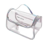 Bolsa de maquillaje transparente impermeable con correa de asa, bolsa de cosméticos de viaje para viajes, color gris