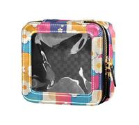 Bolsa de maquillaje transparente minimalista con rayas para mujer, organizador de cosméticos con cremallera, Tablero de cuadros retro Groovy Flower, 1 Size