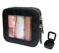 Bolsa de maquillaje transparente para mujer, organizador de maquillaje de viaje, bolsa de maquillaje pequeña impermeable para el cuidado de la piel con cremalleras para el uso diario, Negro , small