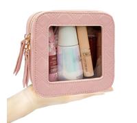 Bolsa de maquillaje transparente para mujer, organizador de maquillaje de viaje, bolsa de maquillaje pequeña impermeable para el cuidado de la piel con cremalleras para el uso diario, rosa, small