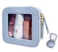 Bolsa de maquillaje transparente para mujer, organizador de maquillaje de viaje, bolsa de maquillaje pequeña impermeable para el cuidado de la piel con cremalleras para el uso diario, azul, small