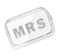 Bolsa de maquillaje transparente para novia, impermeable, con letras de perlas para boda y despedida de soltera, gran capacidad, Mrs, Talla única, Mass Beauty