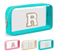 Bolsa de maquillaje transparente personalizada con letra inicial, bolsa pequeña de nailon y PVC con cremallera con letra de chenilla, bolsa portátil para el cuidado de la piel, regalo de monograma