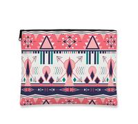 Bolsa de maquillaje tribal bohemia, colorida bolsa de viaje geométrica para mujeres, organizador portátil de lona con cremallera, bolsa de aseo para el cuidado de la piel de verano, Melocotón, 7x9