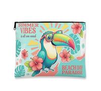 Bolsa de maquillaje tropical, bolsa de cosméticos floral juguetona para mujer, organizador portátil para día de playa, bolsa de aseo de viaje estética de verano, Aqua, 7x9 Inch, Tropical