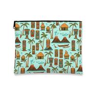 Bolsa de maquillaje tropical clásico, bolsa de viaje con patrón Aqua Tiki para mujeres, organizador portátil con cierre, bolsa de aseo para día festivo, Aguamarina, 7x9 Inch, Tiki