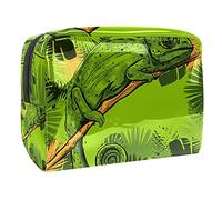 Bolsa de maquillaje verde camaleón en rama de hojas tropicales, bolsa con cremallera, organizador de cosméticos de viaje para mujeres y niñas, Multicolor 01, 18.5x7.5x13cm/7.3x3x5.1in, Estuche de