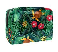 Bolsa de maquillaje verde camaleón en rama de hojas tropicales, bolsa con cremallera, organizador de cosméticos de viaje para mujeres y niñas, Multicolor 10, 18.5x7.5x13cm/7.3x3x5.1in, Estuche de