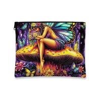 Bolsa de maquillaje vintage con mariposa, hada psicodélica bohemia, bolsa de viaje para cosméticos, bolsa de viaje para mujer, pequeña bolsa portátil de lona con cremallera, regalo para festivales y