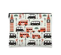 Bolsa de maquillaje vintage de autobús, bolsa de viaje con temática de Londres para mujer, organizador portátil de lona con cremallera, para festivales y viajes, Blanco, 7x9 Inch, Autobús